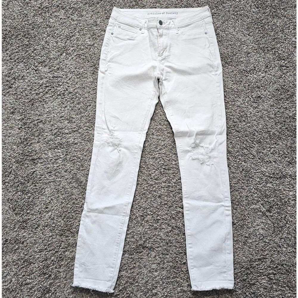 Articles of Society Jeans Womens 27 Skinny Mid Rise Distressed Size 27x27 White